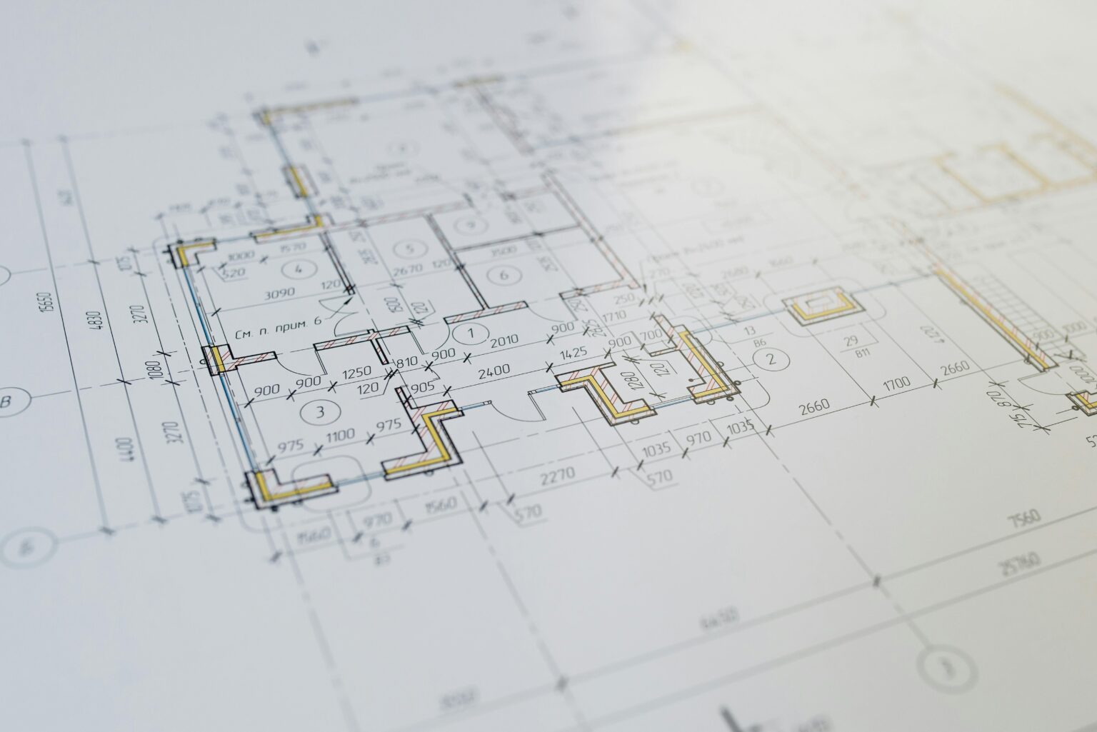 Close-up of architectural floor plan blueprints for Hearn Street Suites.